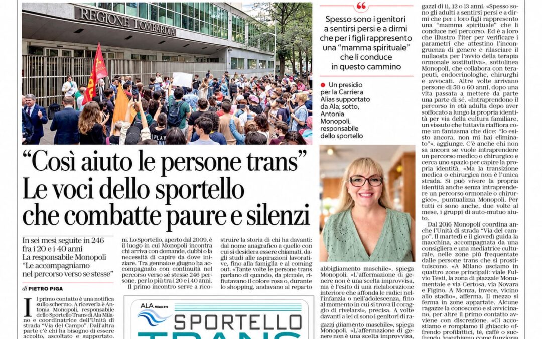 “Così aiuto le persone trans”: su la Repubblica il racconto dello Sportello Trans ALA Milano ETS